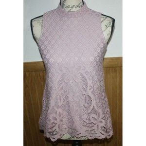 Rewind Women's Pink Sleeveless Lined Lace Hi Neck Top Shirt Tank Size S Summer